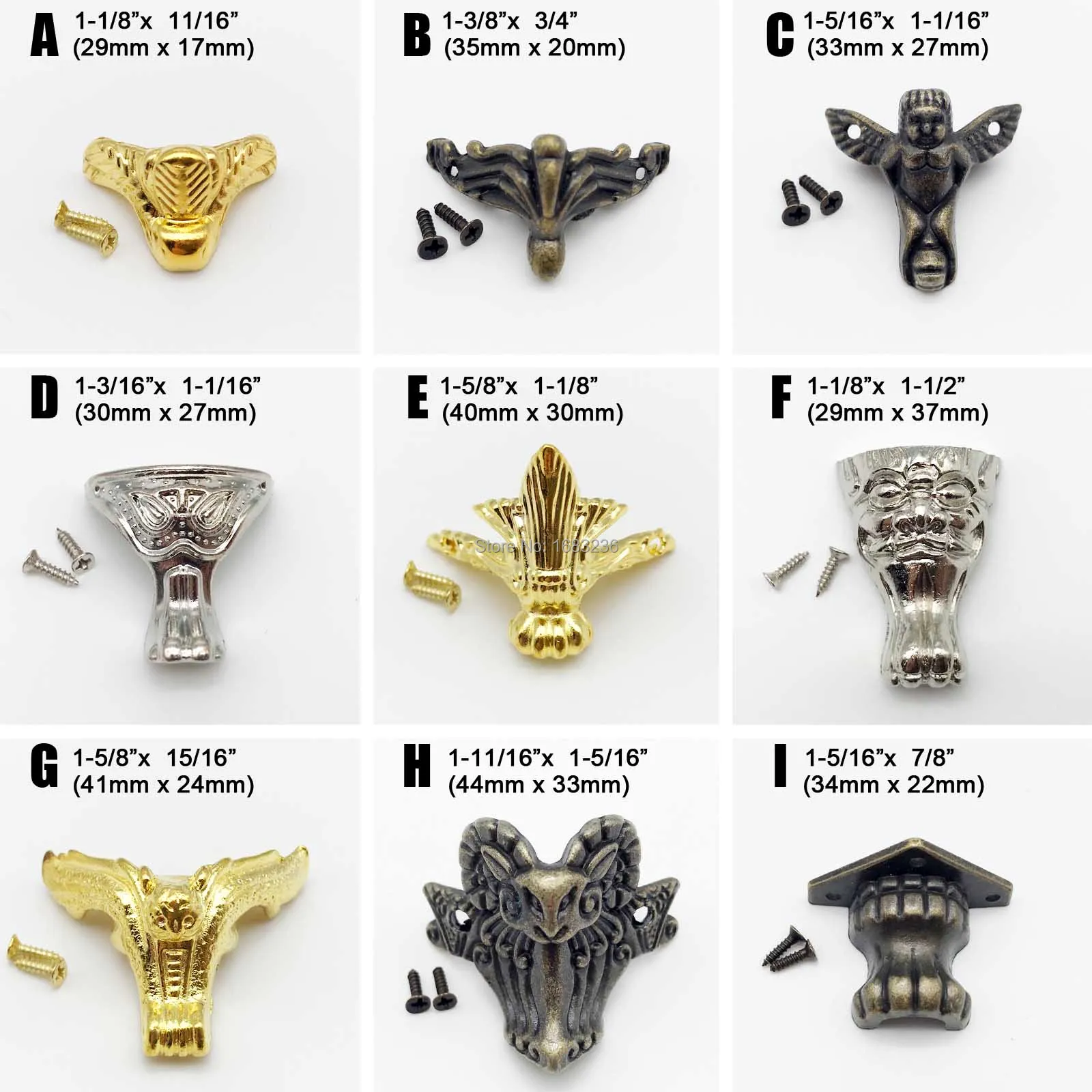 4 stücke Vintage 3 Farbe Schmuck Brust Geschenk Box Holz Fall Dekorative Füße Bein Metall Ecke Protector Unterstützung Halterung mit schrauben