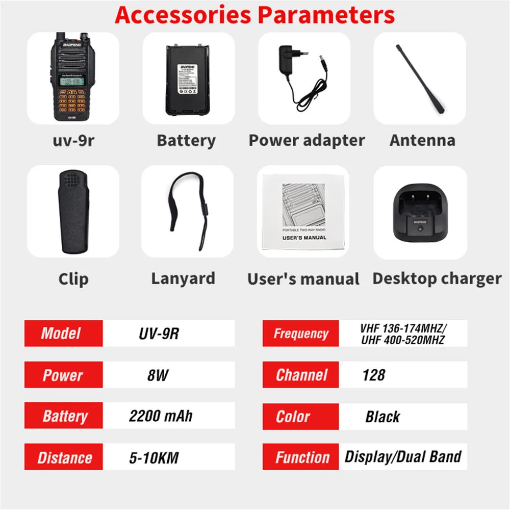 2 шт. 8 Вт Baofeng UV-9R Водонепроницаемая рация для CB Ham радиостанции 10 км двухстороннее радио UHF VHF домофон приемопередатчик