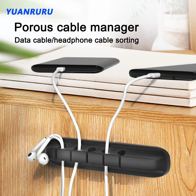 Organizador de cables USB, Clip de línea de escritorio, abrazadera, enrollador de cables, soporte para auriculares, línea de teléfono de silicona, gestión de escritorio