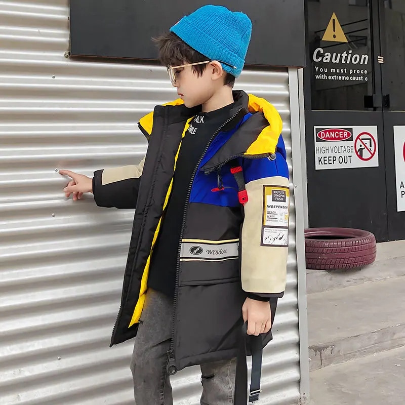 

Winter children's down jacket Large children's mid-length thickened color matching 90 white duck down jacket boys and girls coat