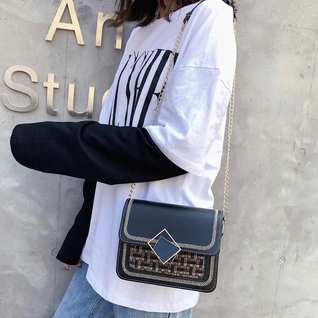 Женские сумки с металлическим украшением Новая модная сумка на плечо синяя Повседневная сумка мессенджер на цепочке маленькая квадратная сумка bolsas de tela# ZC