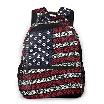 

2020 OLN Travel Backpacks Paw Footprint Pictograms Waving USA Flag Girl Backpack For Women Large Capacity School Bag For Teenage