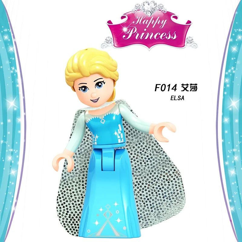 F014 20Pcs No Box 20 шт.,, строительные блоки, принцесса, королева, Эльза, шнеевитчен, фигурки героев мультфильмов, кирпичи для игрушек, Детские F002-F025 - Цвет: F014 20Pcs No Box