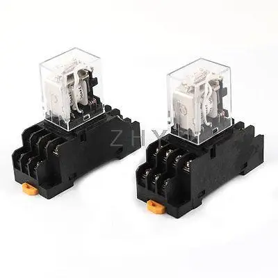 

2 Pcs DC24V Coil 4PDT 14 Pins 4NO 4NC DIN Rail Electomagnetic Relay w Socket