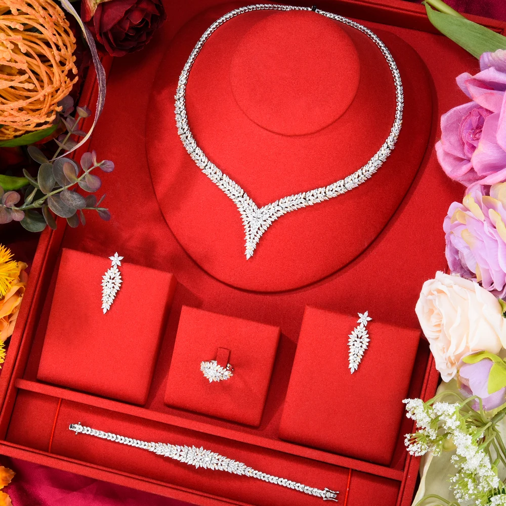 

GODKI Trendy Fashion 4PCS Luxury Waterdrop Indian Jewelry Sets For Women Wedding Party Indian Dubai Bridal jewelry Sets