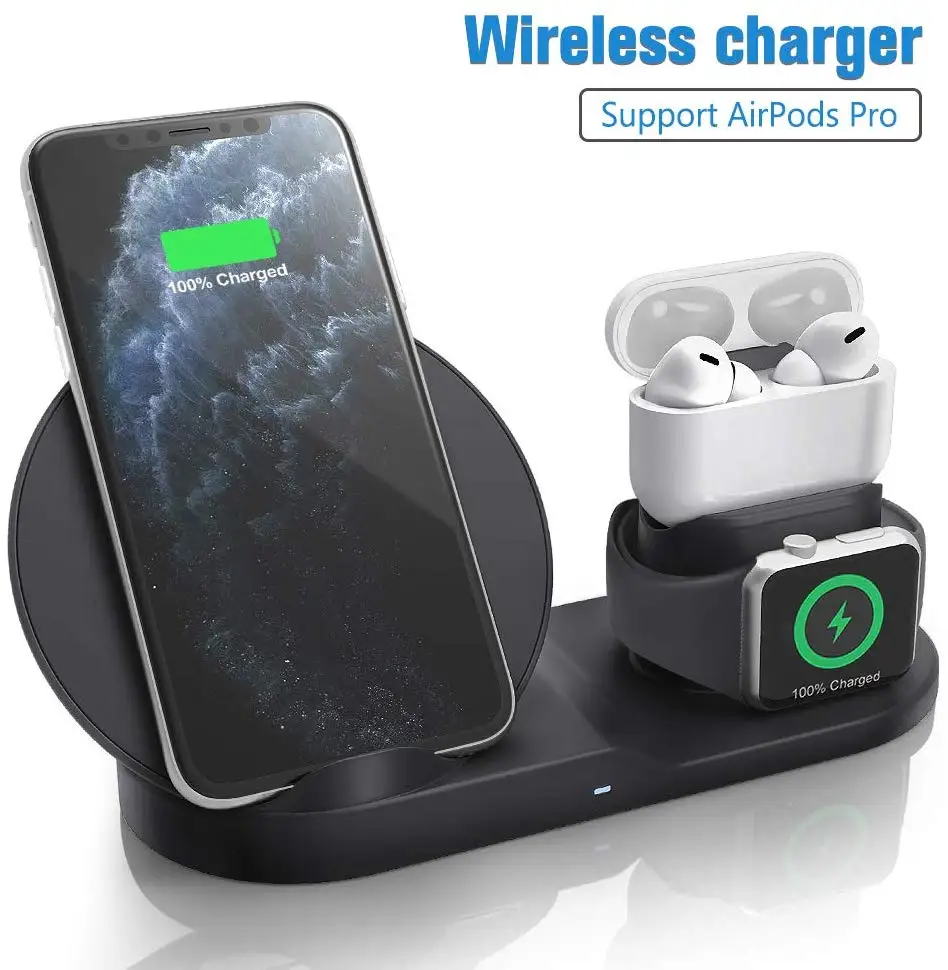 

3 in 1 10W Qi Fast Wireless Charger Pad Charging Station Dock for Airpods 1 2 Apple Watch 3 2 1 iPhone X 8 XS XR Samsung S10 S9