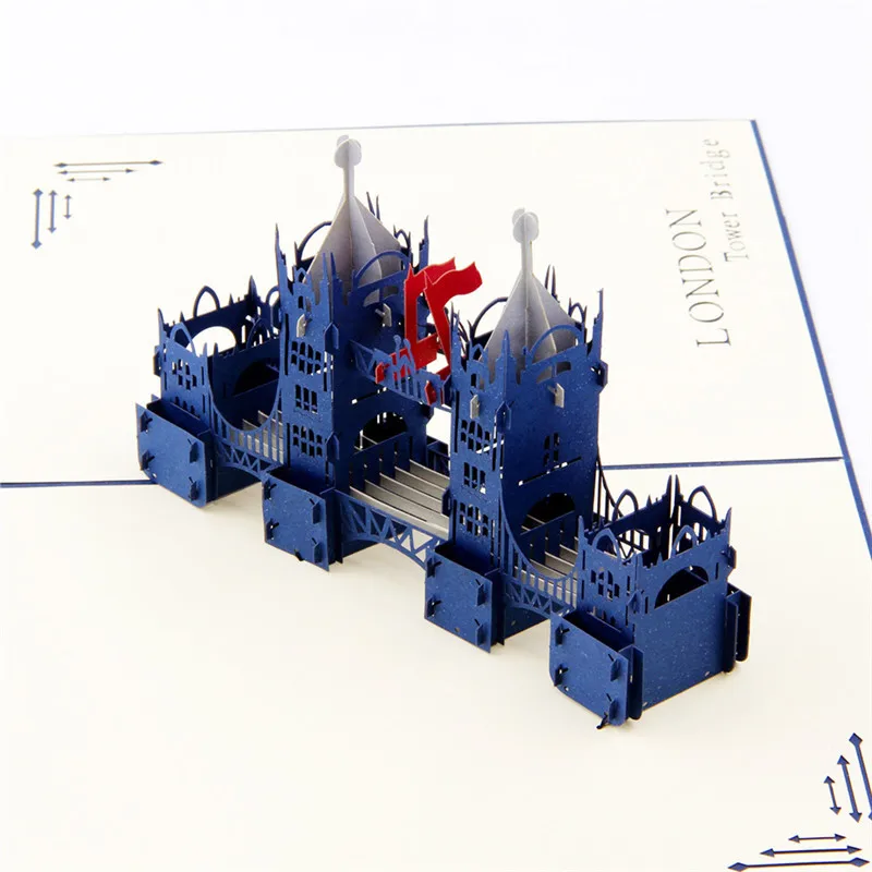 3D всплывающие подарки карта всемирно известное здание День рождения поздравительные открытки архитектура Пригласительные открытки для бизнеса туристическая открытка - Цвет: London Bridge-blue
