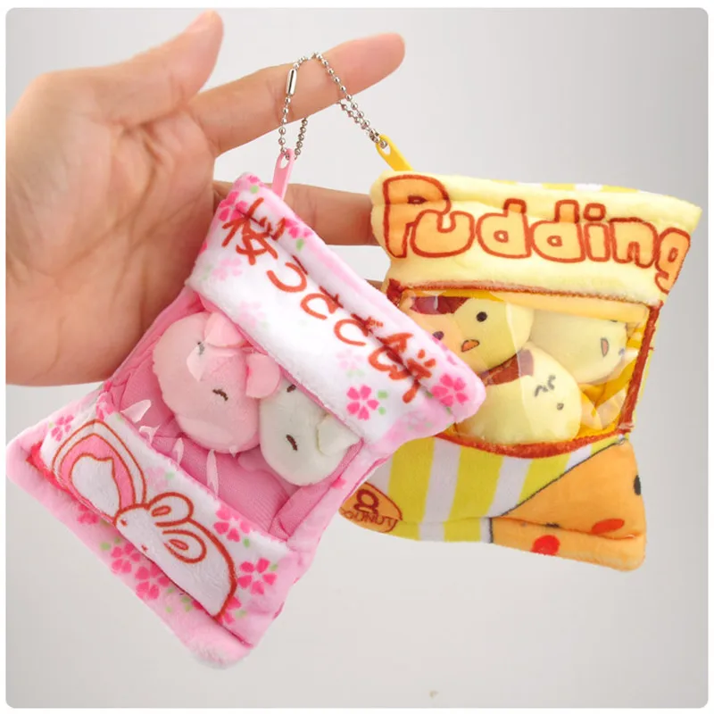 Bag of Chicken Bunny Rabbit Pudding Plush Keychain Toys Dolls Kawaii Yellow Chicken Rabbits Animal Dolls Key Bag Pendants 10pcslot 10 x 13cm (9)