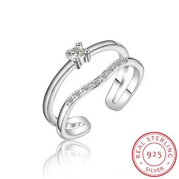 

INS 925 Sterling Silver Open Ring Women INS minimalist double-layer line Zirconia Rings for Women Punk Style Bijoux Femme