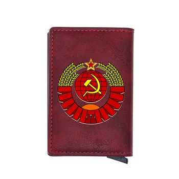 

Classic Soviet Sickle Hammer Printing RFID Blocking Men Women Credit Card Holder Leather Bank Card Wallet Case Protection Purse