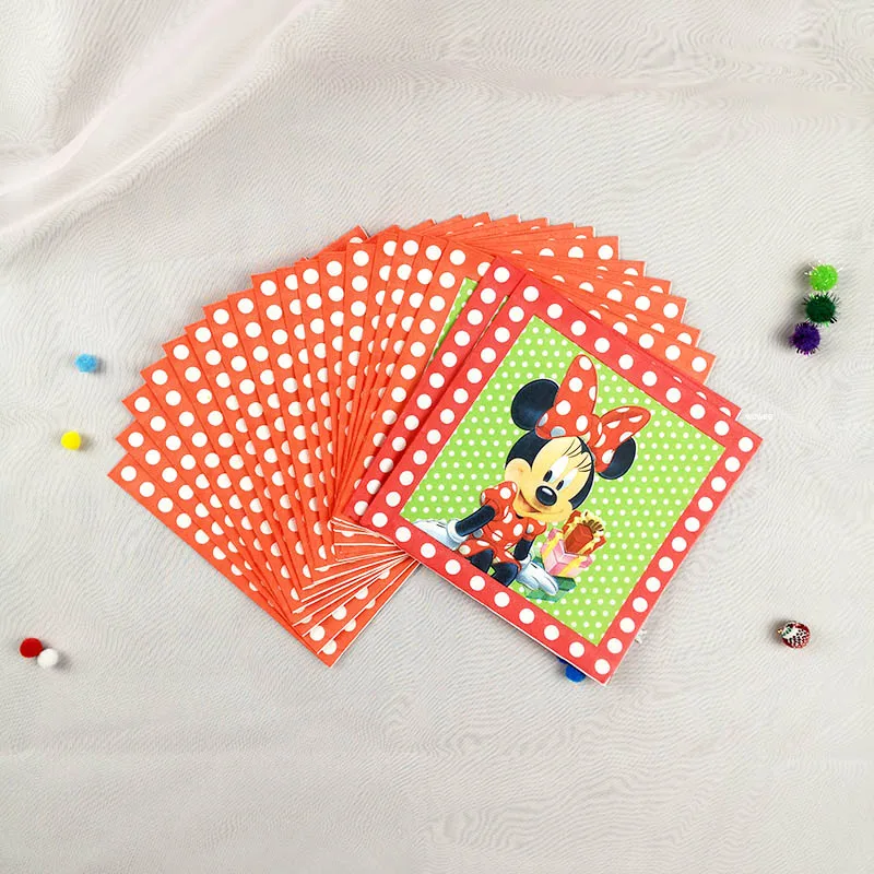 Napkin 20pcs Минни Маус для девочек; Детский комплект для дня рождения; комплект для украшения; вечерние принадлежности с изображением Микки Мауса; тарелка с соломенной чашкой; вилка для дня рождения - Цвет: Napkin 20pcs