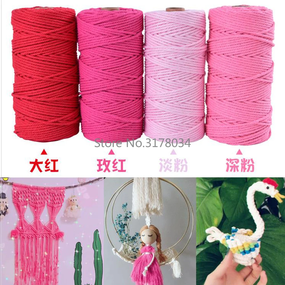 3mm 100% Cotton Cords Colorful Cord Beige Twisted Macrame String DIY Home Textile Wedding Decorative Tapestry Art 110yards