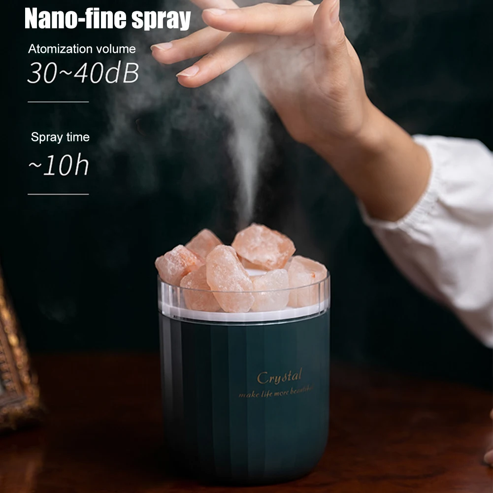 Portable Crystal Aromatheraphy Humidifier Wireless Aroma Essential Oil Diffuser LED Light Himalayan Salt USB Mist Humidifier