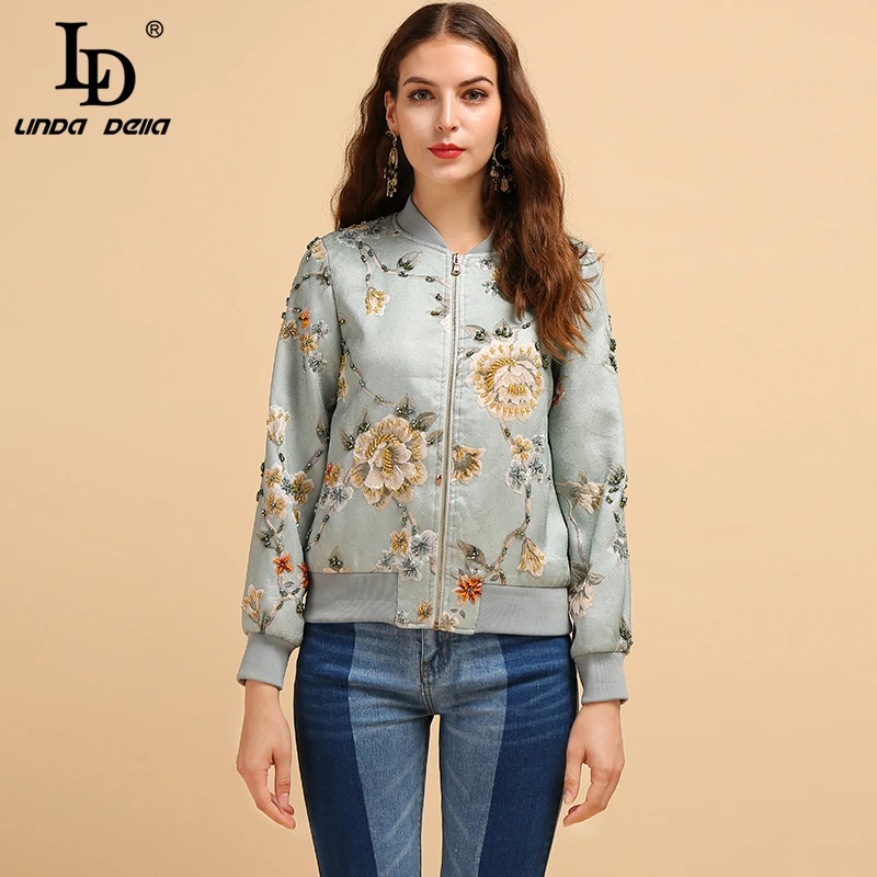 

LD LINDA DELLA New Fashion Runway Autumn Winter Jacket Women's Long Sleeve Gorgeous Jacquard Beading Elegant Vintage Tops Coats