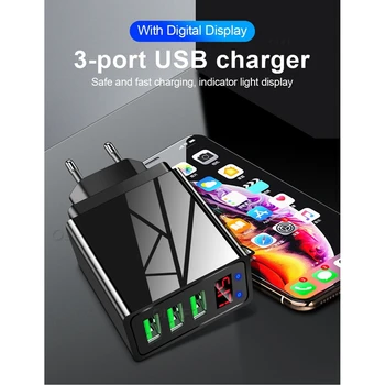 

5V 3.1A Digital Display USB Charger for iPhone Charger 3 USB Fast Charging Wall Phone Charger for iPhone Samsung Xiaomi EU Plug