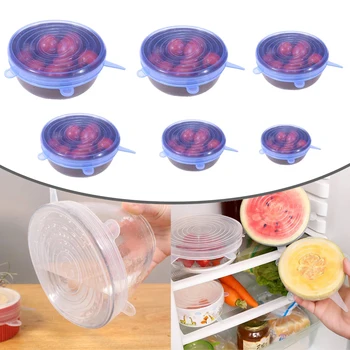 

6Pcs Silicone Stretch Lids Reusable Airtight Food Wrap Covers Keeping Fresh Seal Bowl Stretchy Wrap Cover Kitchen Cookware Tools