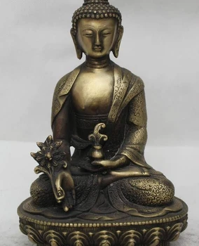 

9" Tibet Buddhism Bronze Seat Lotus Menla Medicine Buddha medical God Statue