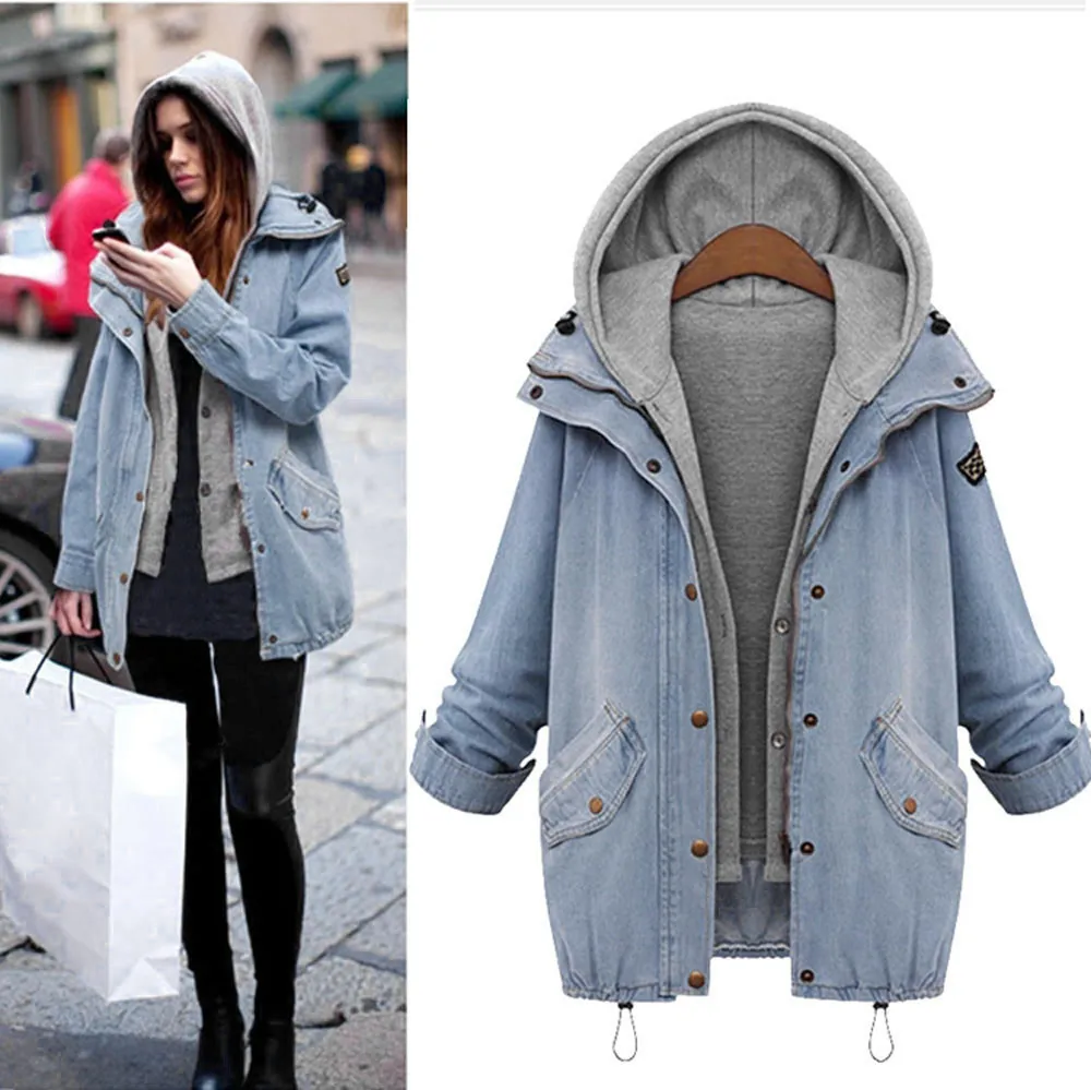 

Winter Warm Jackets Women 2020 Pocket Long Sleeve Hoodie Coat Female Denim Trench Parka Thick Outerwear Veste Femme Hiver A50