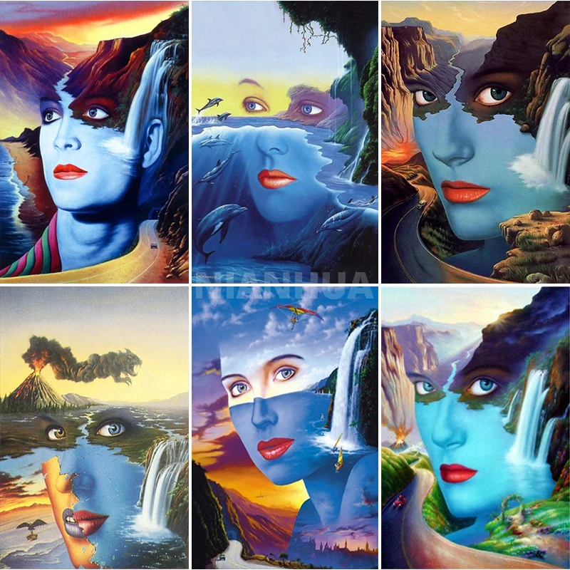 Алмазная живопись портрет горы скалы водопад фэнтези человек 5D сделай сам