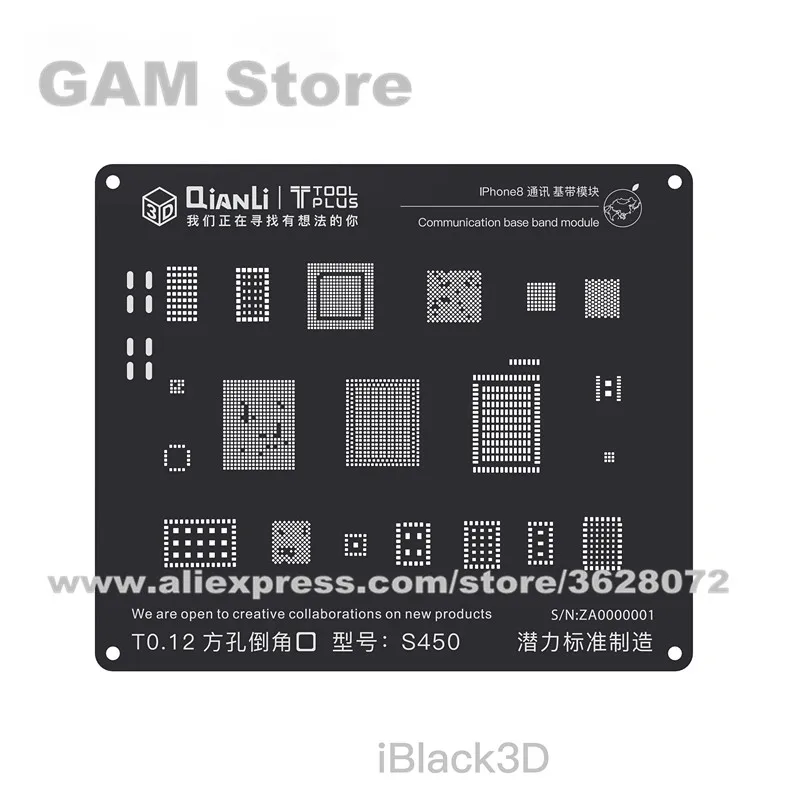 QIANLI iBlack 3D Baseband BGA трафарет для iPhone 5 5S 6G 6Plus 6S 6SP 7 7P 8 8P Wifi power IC Reball паяльная стальная сетка жестяная сетка