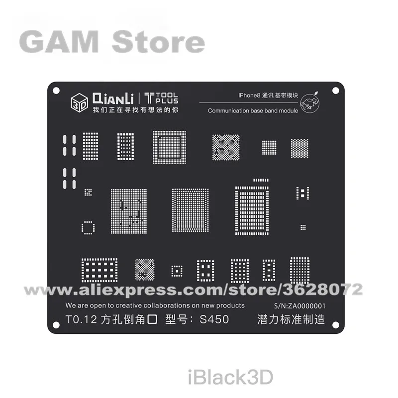 QIANLI iBlack 3D базовый трафарет BGA для iPhone 5 5S 6G 6Plus 6S 6SP 7 7P 8 8P Wifi Power IC Reball припой стальная