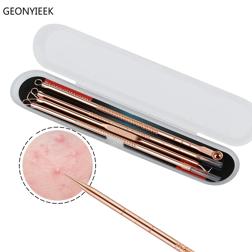 

Rose Gold 4pcs/set Blackhead Comedone Acne Pimple Belmish Extractor Vacuum Blackhead Remover Tool Spoon for Face Skin Care Tool