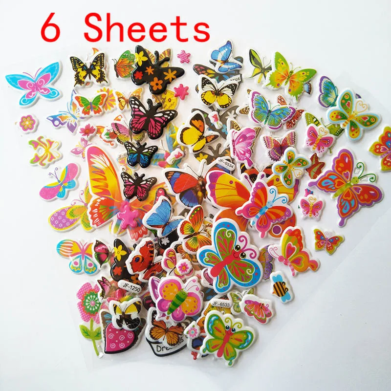 butterflies 6 листов милый мультяшный леденец, пирожные наклейки объемные 3D Мультяшные ПВХ Пузырьковые наклейки s для девочек/мальчиков подарок на день рождения Детские игрушки - Цвет: butterflies