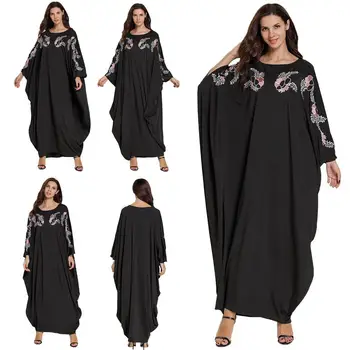 

Dubai Abaya Women Batwing Sleeve Farasha Kaftan Muslim Loose Long Dress Islam Clothing Oversized Black Embroidery Farasha Dress