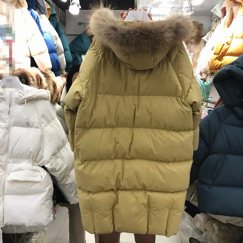Новинка года; зимняя модная утолщенная пуховая куртка с большим меховым воротником; длинное пальто с хлопковой подкладкой; парки с капюшоном; Femme