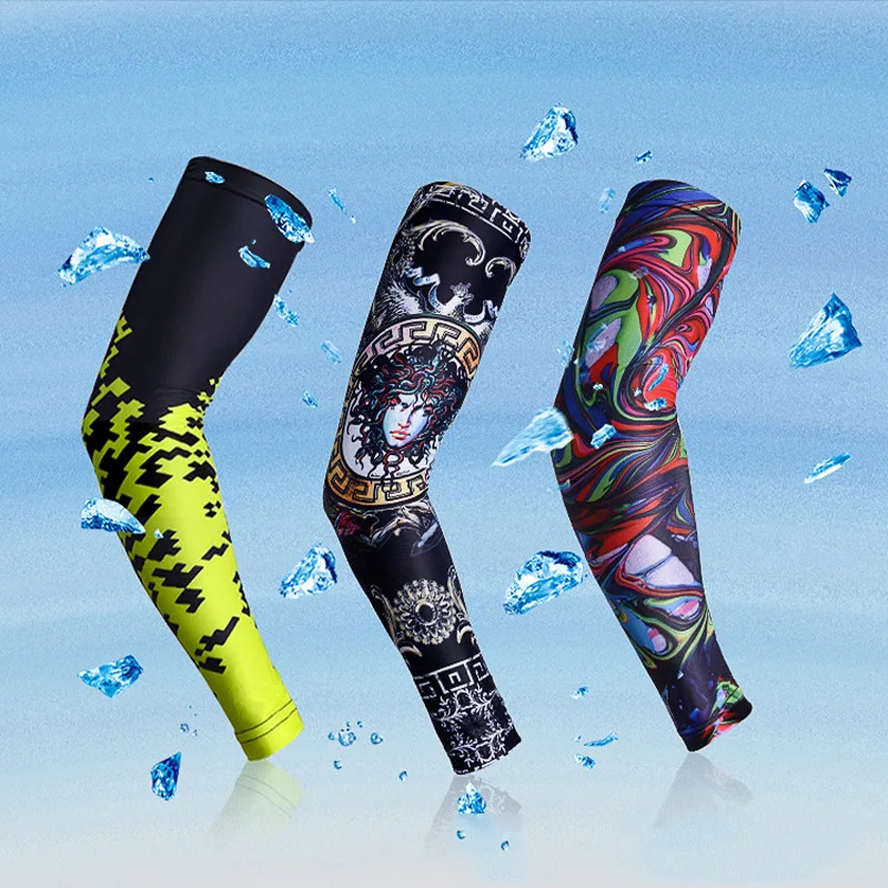 1pair Fashion Pritned Sun Protection Motorcycle Arm Sleeves Ice Silk Breathable Arm Protection Sleeve for Men Moto Accessories