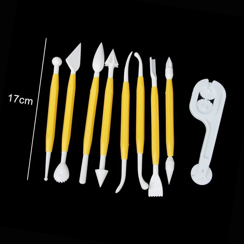 11pcs/Set Sugarcraft Icing Cake Smoother Fondant Mould Cutter Embosser Rolling Pin Modeling Tool Kit Set JS21