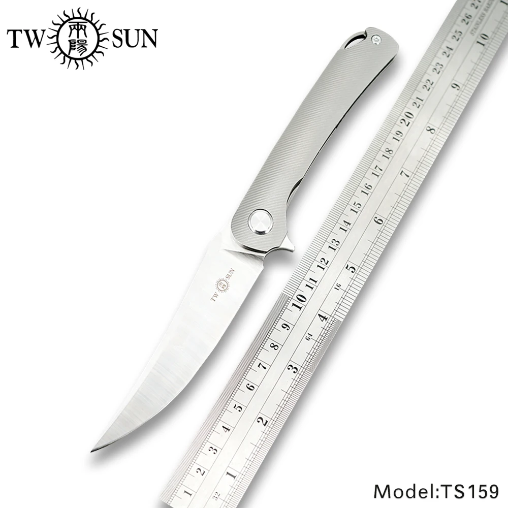 

TWOSUN 14C28N folding Pocket Knife tactical Knife camping hunting Knife outdoor tool TC4 Titanium EDC Ball Bearing Flipper TS159