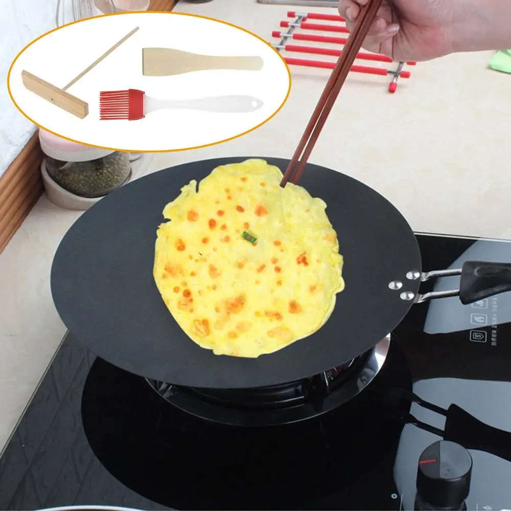 

Behogar Non-stick Pancake Egg Crepes Chapattis Flat Frying Fry Pan with Oil Brush Spreader Spatula for Home Restaurant Kitchen