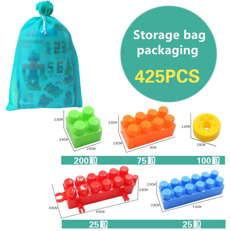 425Pcs Storage bag Горячая игрушка игрушки для детей вставки и сборки больших частиц строительные блоки Развивающие игрушки DIY конструктор игрушки для детей - Цвет: 425Pcs Storage bag