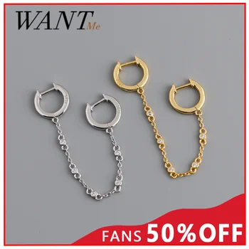 

WANTME Creative Bohemian Cuban Link Chain Pave Zircon Stud Earrings for Women Real 925 Sterling Silver Punk Rock Unisex Jewelry