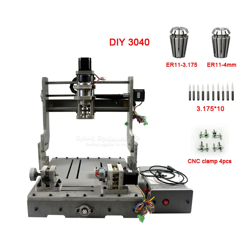 4 оси поделки мини-фрезерный станок 300 W ЧПУ 3040 USB порт ER11 для дерева стекло, резьба
