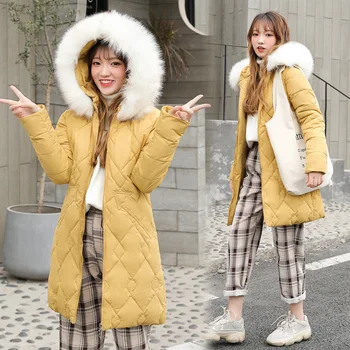 

Winter Jackets Women Fashion Cotton Padded Parkas Casual Big Fur Hooded Long Coats Thicken Zipper Slim Fit Plus Size Parkas 2019