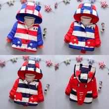 Winter Keep Warm Children Kids Boys Girls Clothes Winter Cartoon Printed Patchwork Color Zipper Cotton Jacket Hooded Coat