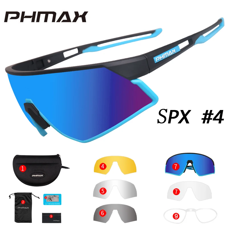 PHMAX сверхлегкие поляризованные велосипедные солнцезащитные очки, солнцезащитные очки для велоспорта, 5 линз, для спорта на открытом воздухе, велосипедные очки для мужчин и женщин - Цвет: Colors 4