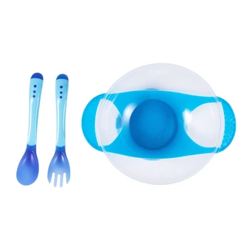 

Baby Infants feeding Bowl With Sucker and Temperature Sensing Spoon Suction Cup Bowl Slip-resistant Tableware Set