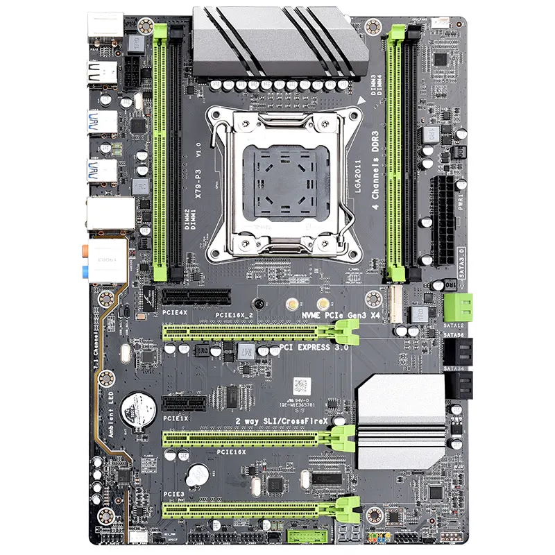 Black X79-P3 Gaming Motherboard LGA 2011 ATX Support for Intel Xeon Core CPU 4 X 32GB 128GB DDR3 RA