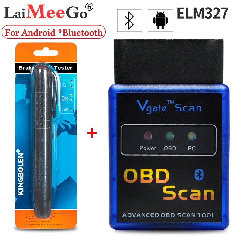 Vgate сканер ELM327 Bluetooth диагностический инструмент OBD2 сканер Авто адаптер диагностический инструмент Vgate Мини ELM 327 с тестером тормозной жидкости