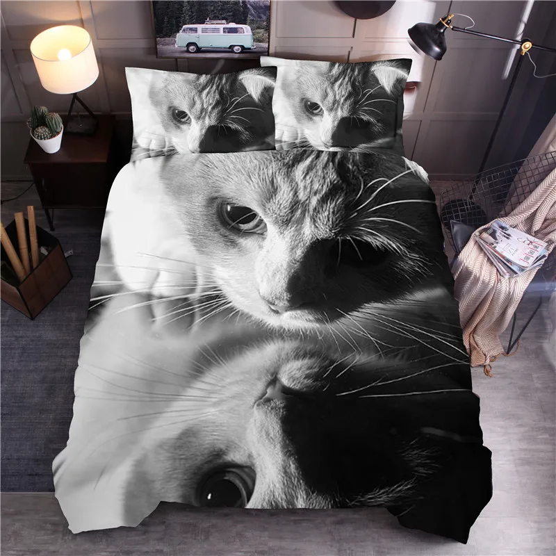 Комплект постельного белья с 3D темным котом, постельное белье с животными, пододеяльник, домашний текстиль, роскошное постельное белье, пододеяльник, черный, один размер king - Цвет: style2