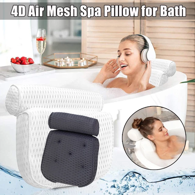 Bath Pillow, Bathtub Pillow with Anti-Slip Suction Cups, 4D Mesh Soft Spa  Bath Tub Pillow Headrest, Bath Pillows for Tub with Neck and Back Support