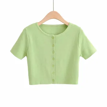 

2020 ladies new candy color round neck short sweater 803