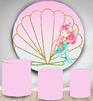

cartoon Mermaid themed backdrop Round Panel circle background birthday party decor candy dessert table banner baby shower