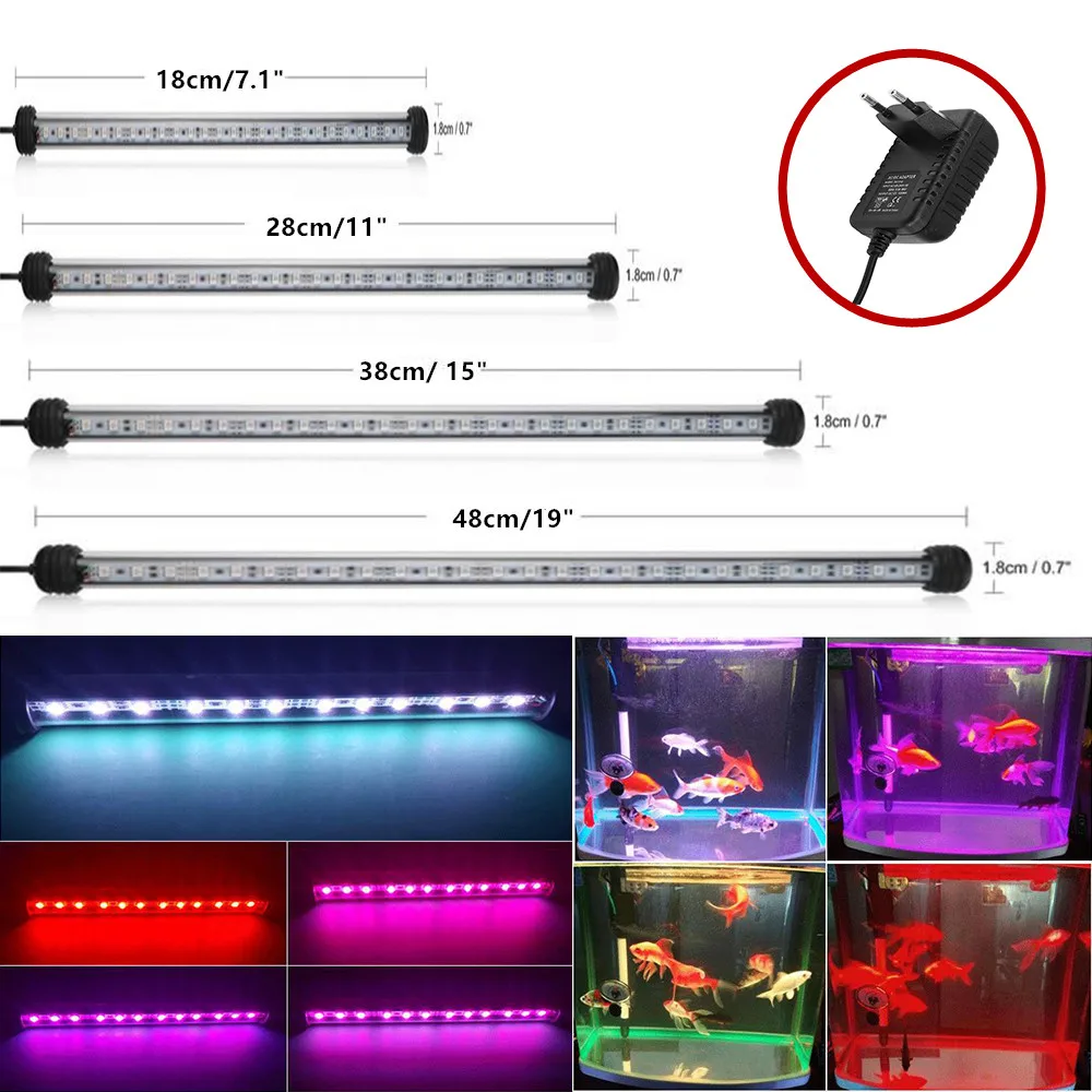 

EU Plug RGB Remote Aquarium Lamp Fish Tank Light Waterproof 5050 SMD LED Bar Light Acrylic Aquariums Decor Lighting 18-48CM 220V
