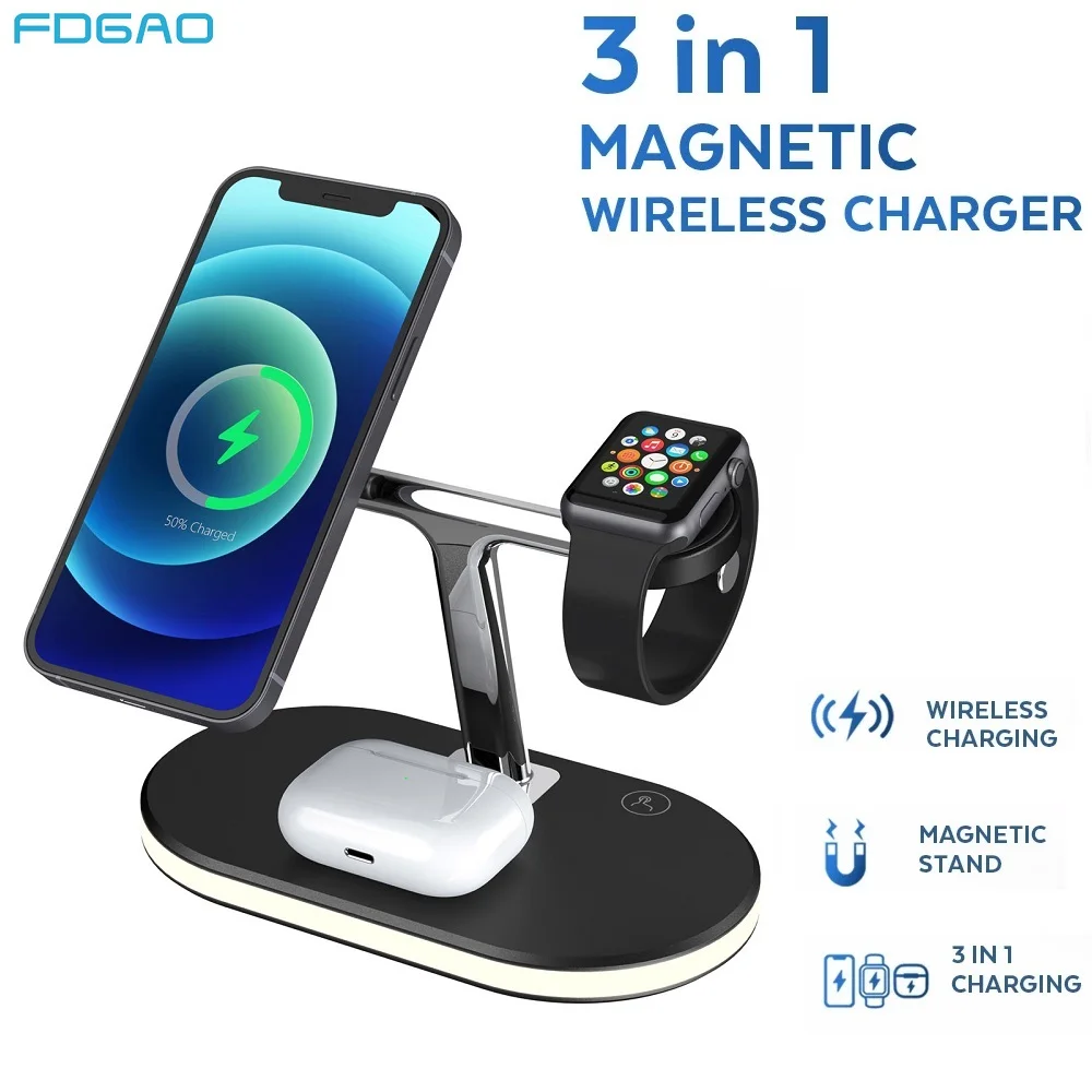3 in 1 Magnetic Wireless Charger for Magsafe iphone 12 pro max Airpods Pro Apple Watch 15W Fast Charging Station Chargers Stand