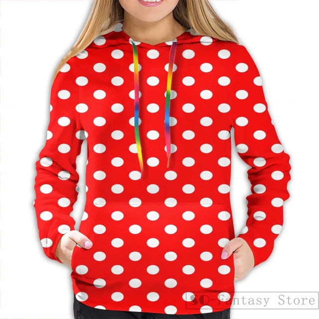 Mens Hoodies Sweatshirt for women funny Polka Dot White On Red