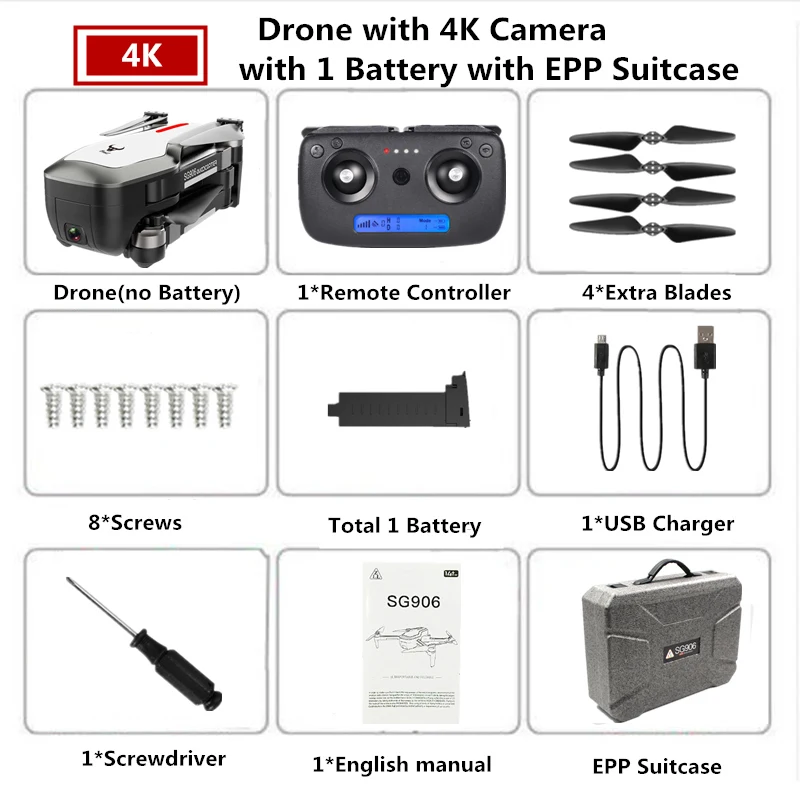 SG906 gps складной Дрон 4K wifi камера бесщеточный Дрон оптический поток Квадрокоптер с камерой 25 минут время полета VS SJRC F11 PRO X9 - Цвет: W7 4K 1B EPP Box